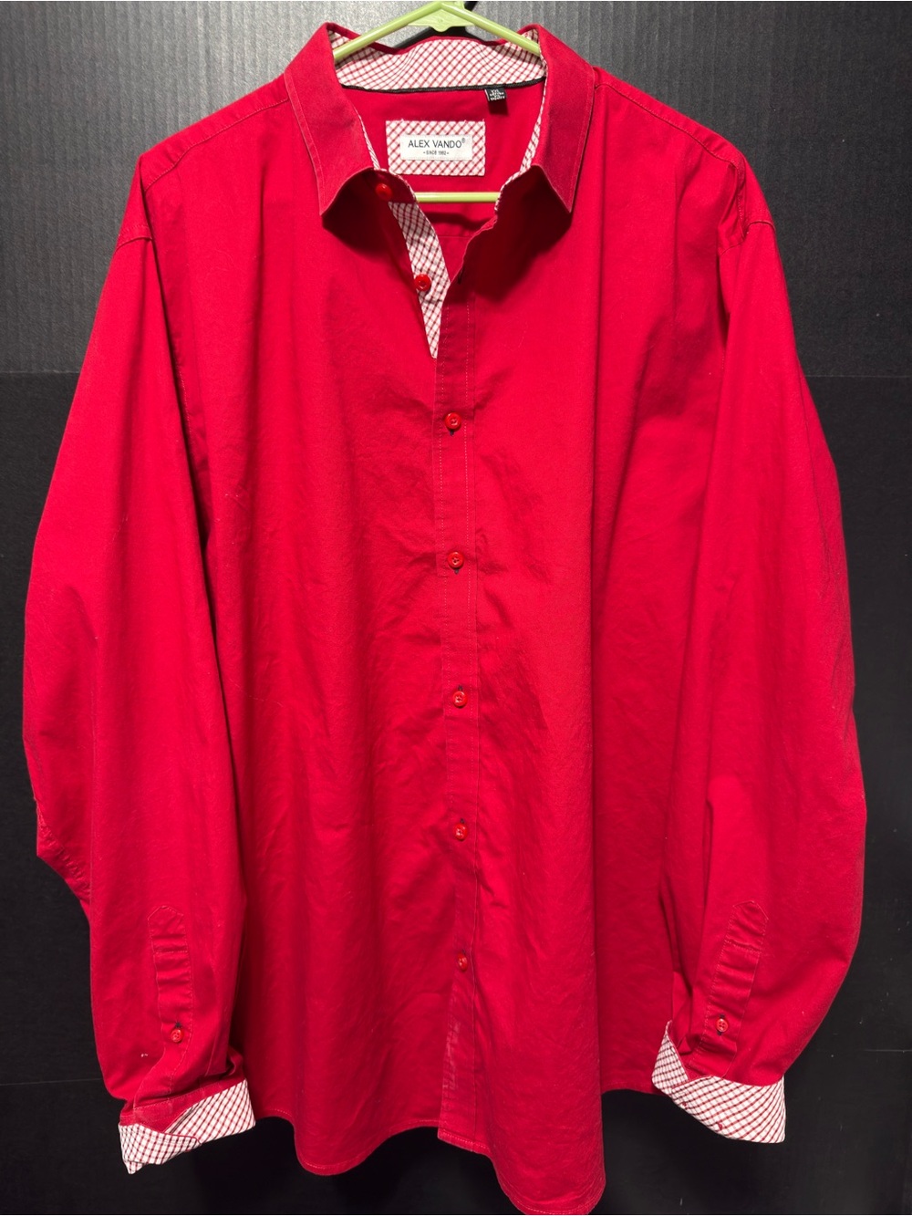 🪎Alex Vando Men's Red Long Sleeve Dress Shirt Contrast Pattern Trim Size XXL